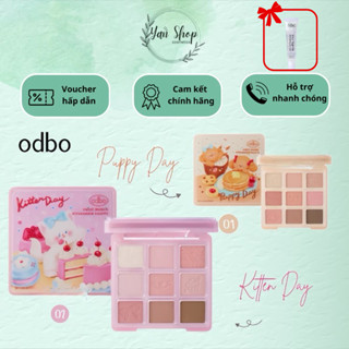  Phấn Mắt 9 Ô Odbo Kitten Day & Puppy Day Mèo & Cún Con Tặng Kèm Kẹp Tóc Sweet Munch 9g 