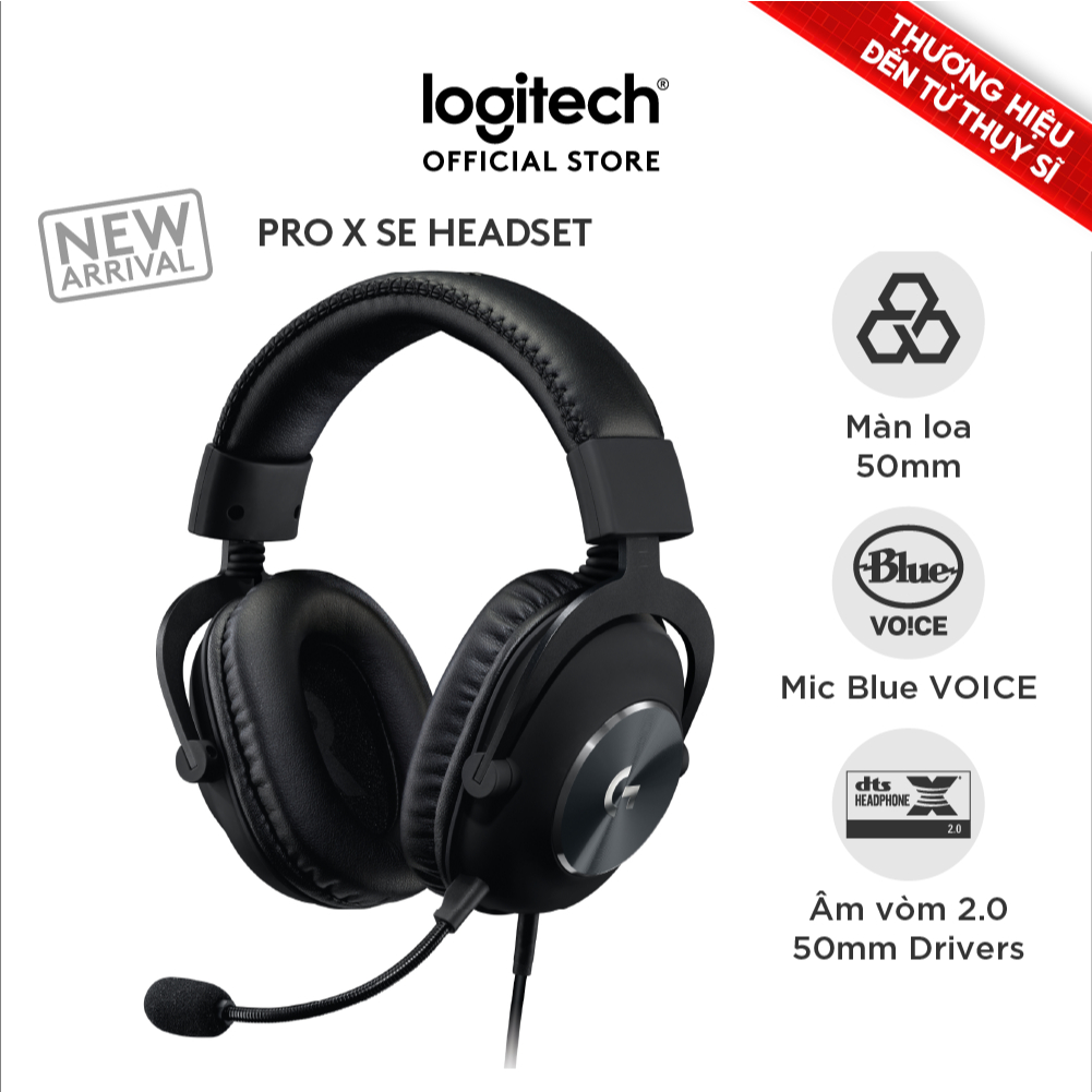 Tai nghe gaming có dây Logitech G Pro X SE, Mic tháo rời, âm vòm 7.1,đệm Memory Foam, màn loa 50 mm