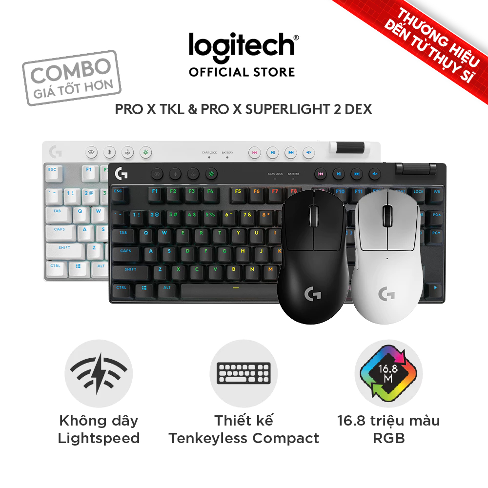 Combo Bàn phím Gaming Logitech G PRO X TKL LIGHTSPEED và Chuột Logitech G PRO X SUPERLIGHT 2 DEX