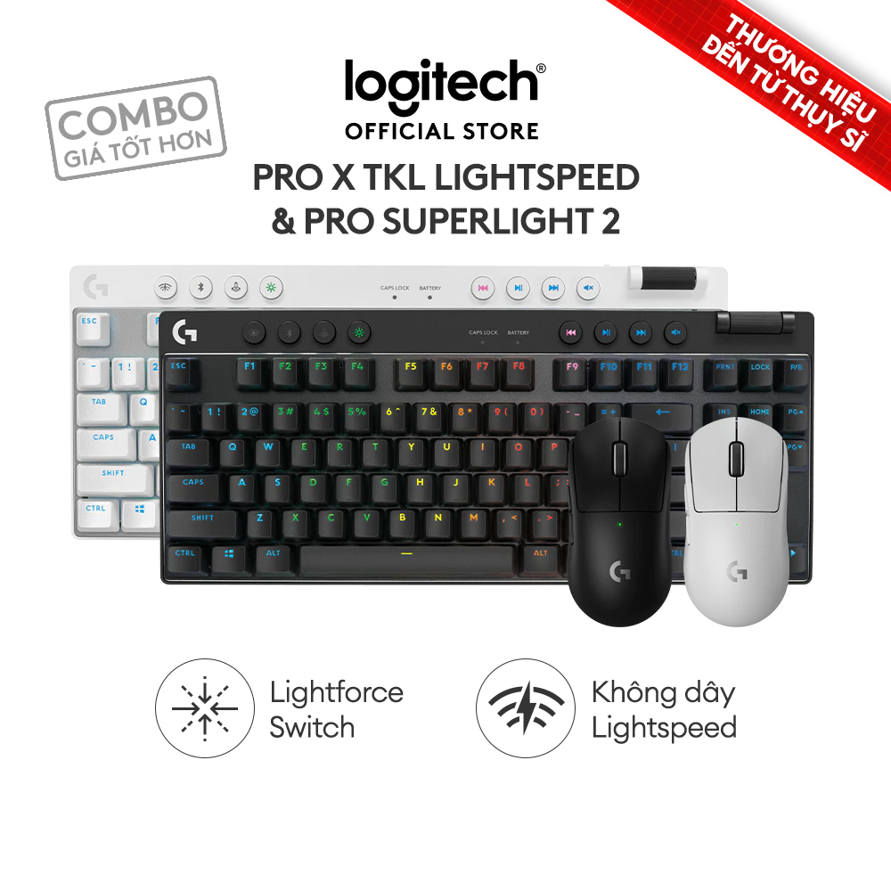 Combo chuột, phím gaming không dây Logitech G PRO X TKL LIGHTSPEED, PRO X SUPERLIGHT 2 LIGHTSPEED, 3