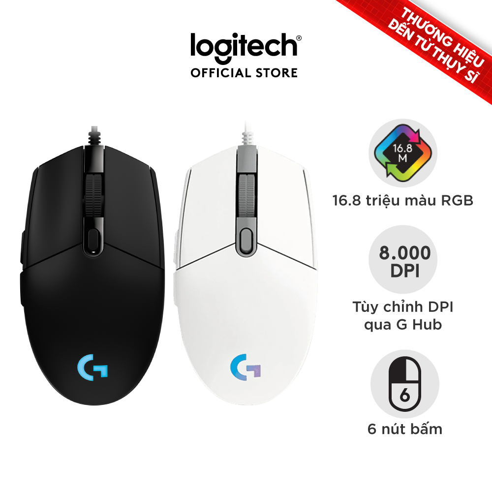 Chuột gaming có dây Logitech G102 Lightsync - Tùy chỉnh RGB, 6 nút lập trình, nhẹ