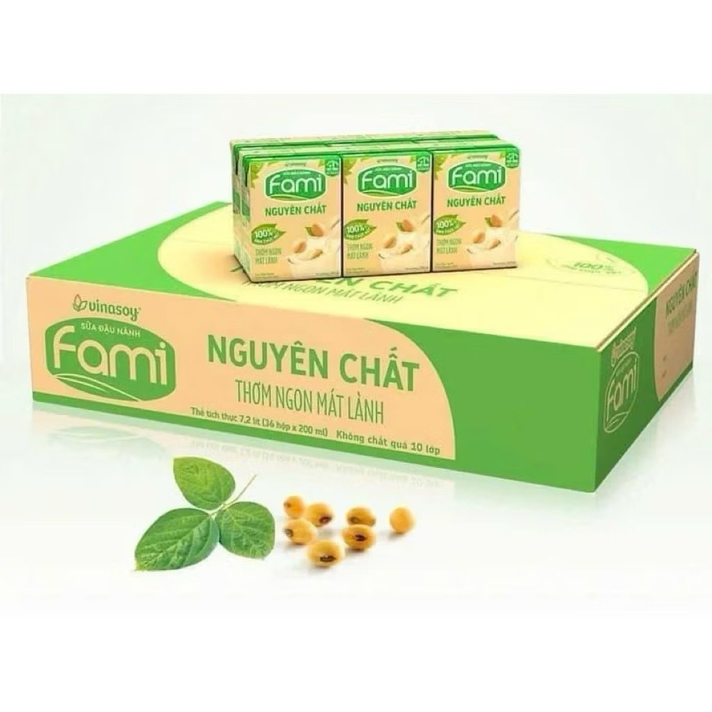 Thùng 36 hộp sữa đậu nành Fami nguyên chất  (1 hộp 200ml)