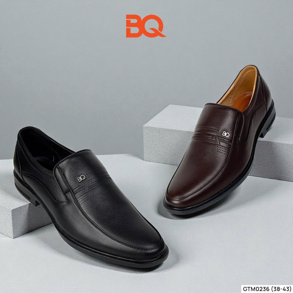 BQ | Giày nam size 38-43 Giày da trung niên da bò cao cấp bản mũi tròn đế cao su êm chân GTM0236