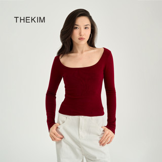  THEKIM  Áo thun trơn dài tay cổ U khoét sâu  áo thun ôm tay dài chất liệu tăm mịn co giãn T357 
