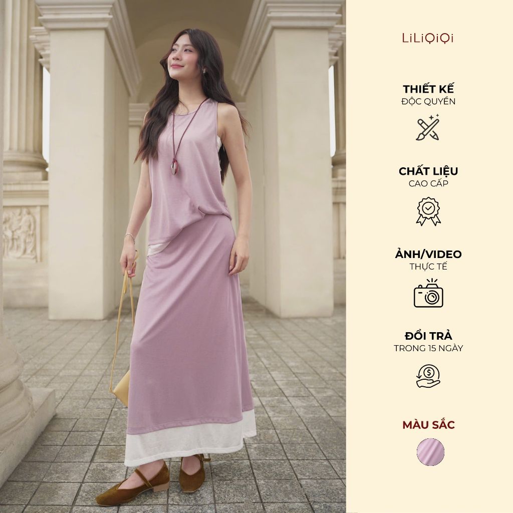 Set áo cotton cổ tròn tay ngắn mix chân váy suông thiết kế trẻ trung nữ tính ChicLy Design - AV968