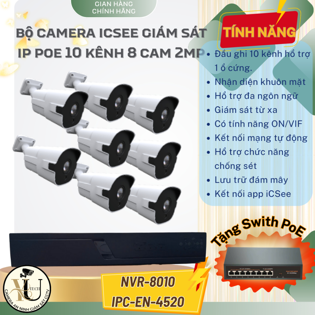 Bộ camera giám sát IP POE iCSee 10 kênh 2MP 1080P