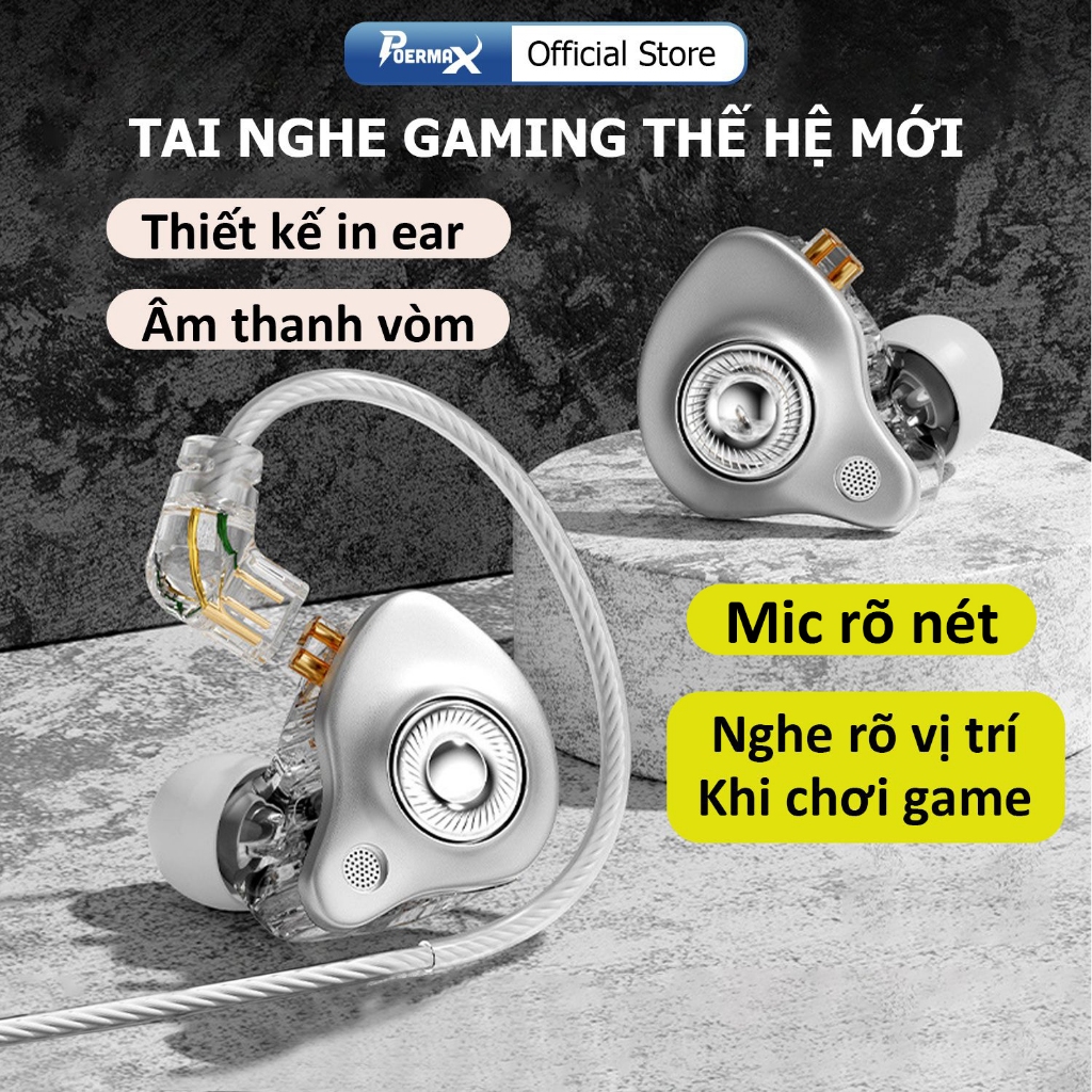 Tai nghe gaming có dây Poermax S25 kiểu đeo in ear chân cắm type C và 3.5mm