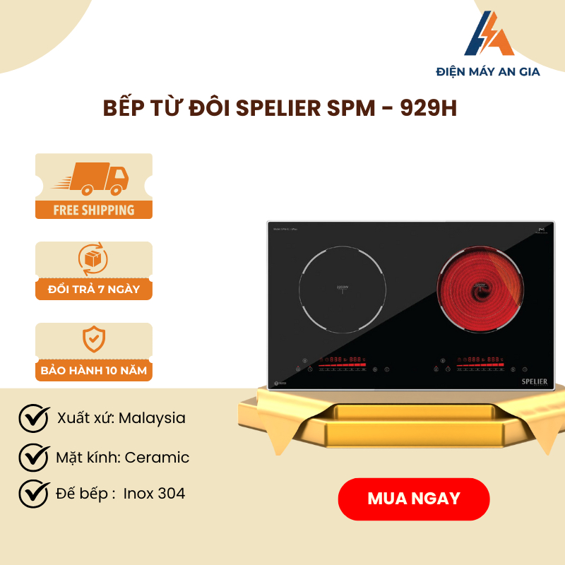 Bếp điện từ đôi Spelier SPM-929H - 73cm x 43cm, công nghệ Dual Core Inverter