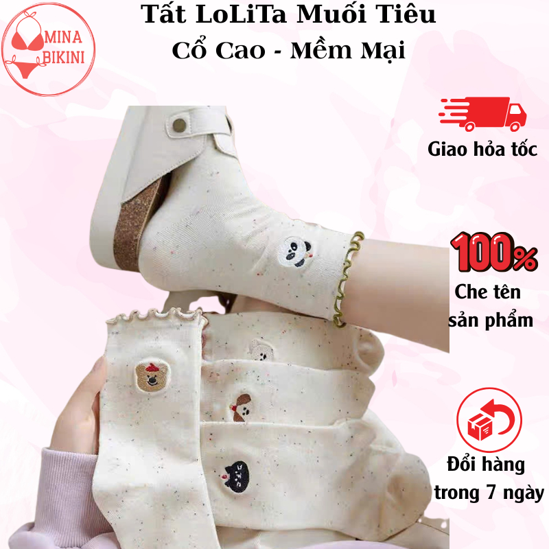 Set 5 Đôi Tất Cao Cổ Nữ Muối Tiêu Họa Tiết Hình Thú Dễ Thương – Vớ Nữ Phong Cách Hàn Quốc, Cotton Mề