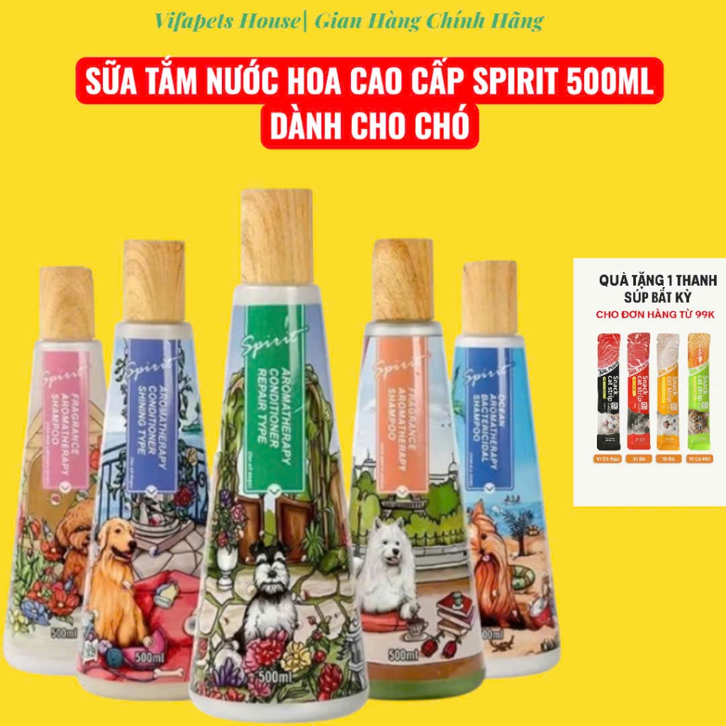 Sữa Tắm Nước Hoa Nắp Gỗ SPIRIT 500ml Cho Chó Thơm Lâu, Dưỡng Lông, Kiểm Soát Mùi, Da Nhậy Cảm