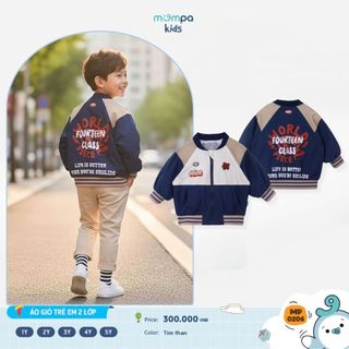  Áo khoác gió cho bé Mompa 1-5 tuổi 2 lớp lót lưới mềm mại khoá kéo bo ống DQ 0206 