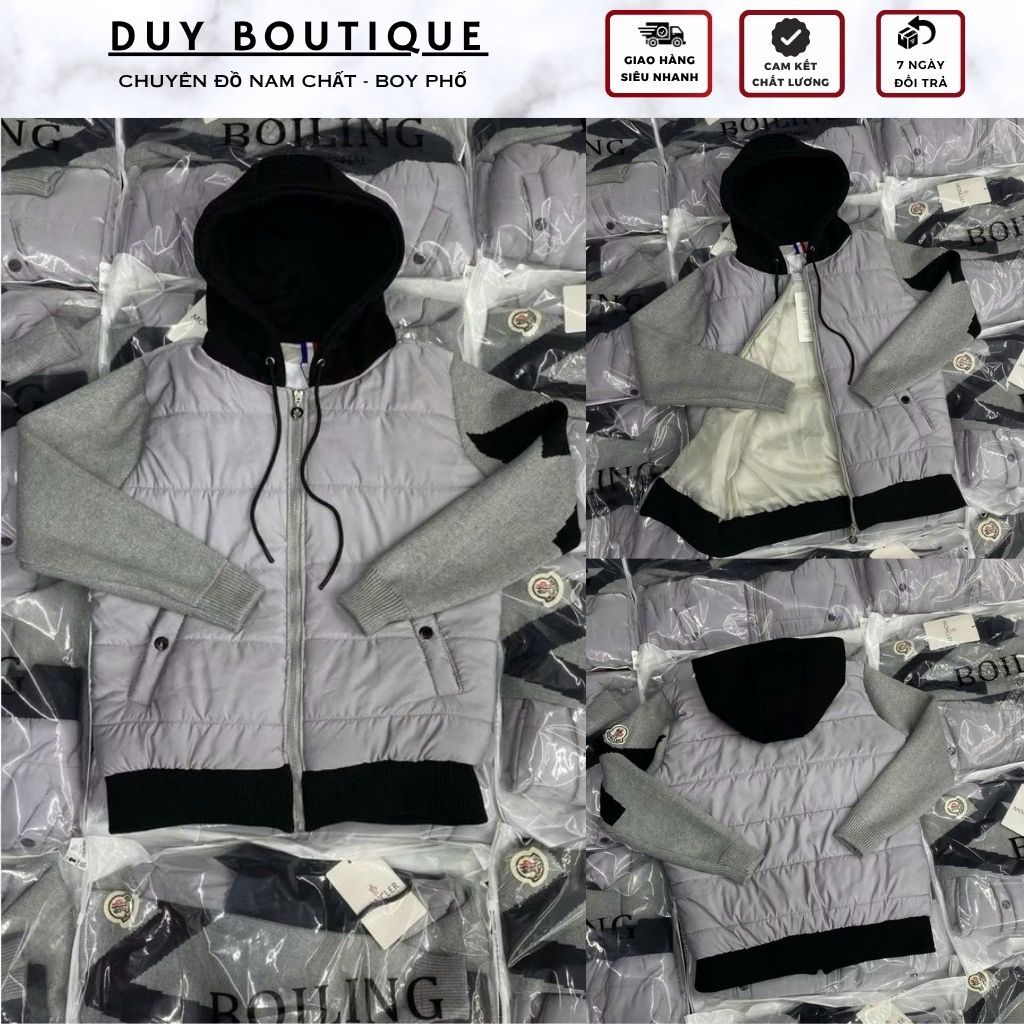 Áo Khoác Phao Tay Len MONCLEA Có Mũ Khuy Cúc Nam Nữ Siêu Đẹp - Áo Phao MON Hàng Quảng Châu