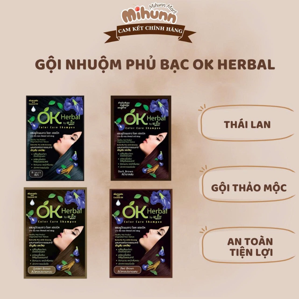 Dầu Gội Nhuộm Tóc OK HERBAL by M-Joy Thái Lan 30ml - Đa Dạng Bảng Màu - MIHUN MART