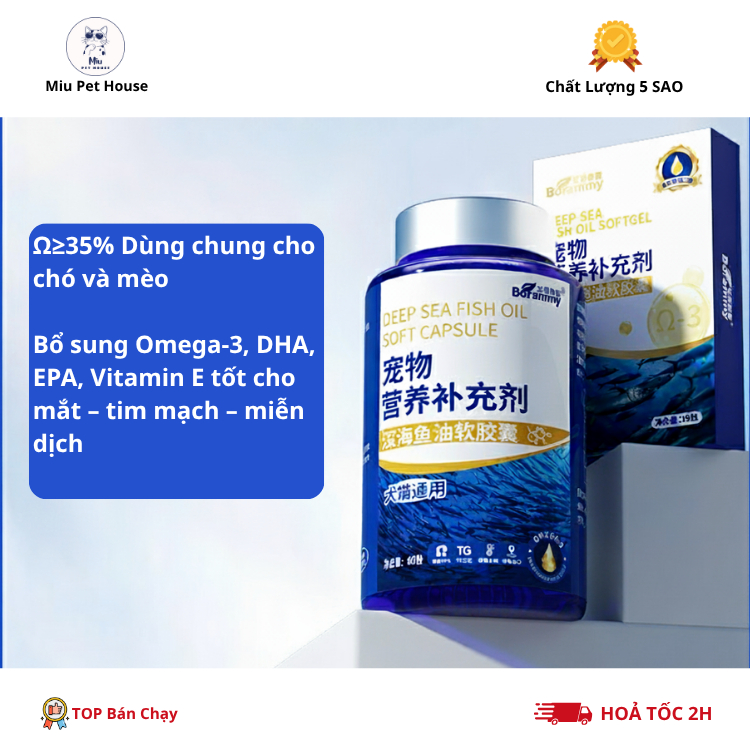Dầu Cá Omega-3 Cho Chó Và Mèo, Dầu Cá Hồi Dorrikey Cho Mèo Chó Mắt Khoẻ Lông Mượt