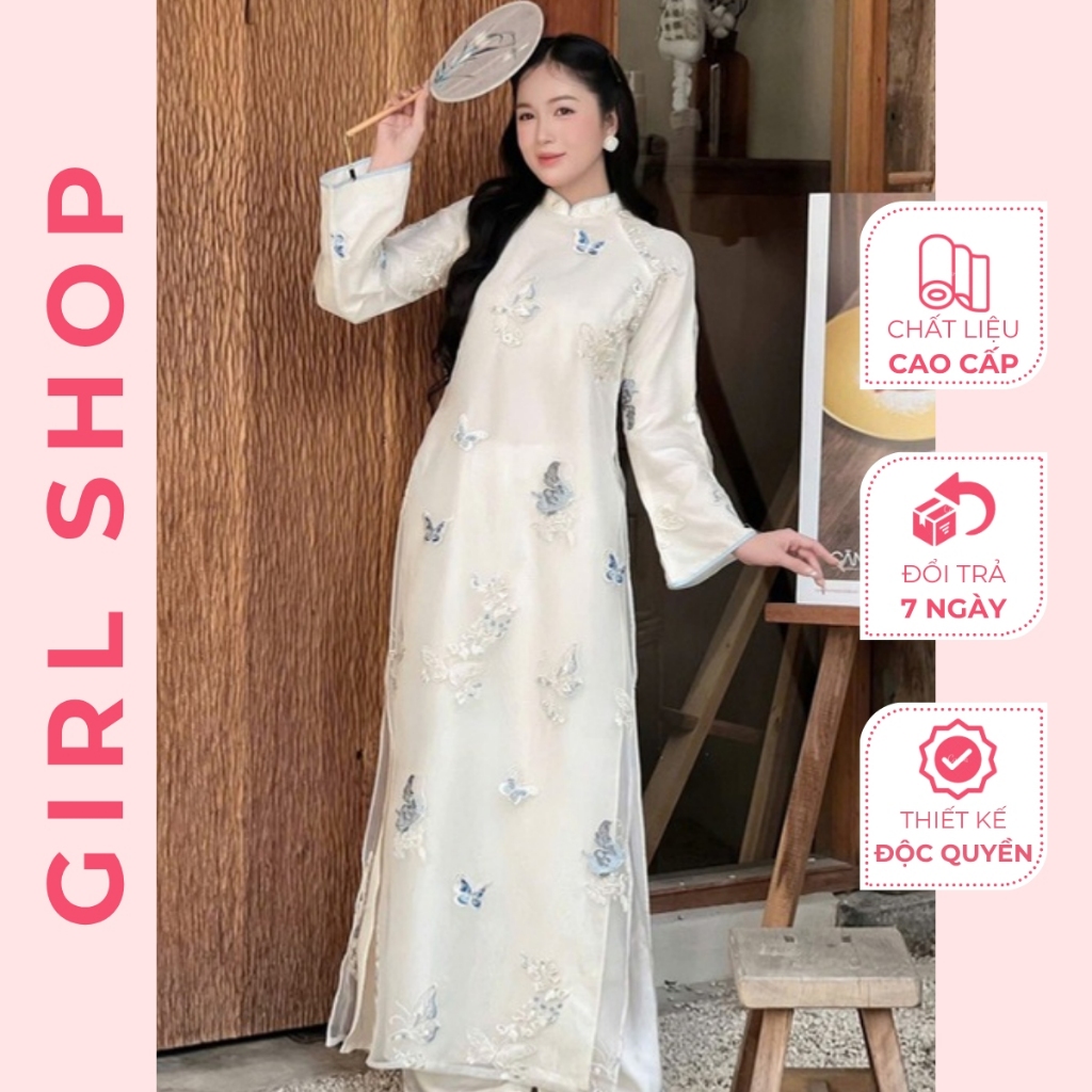 Áo Dài Thanh Dao Thiết Kế Cao Cấp Dáng Suông Cổ Cao Sang Trọng Thanh Lịch GIRLSHOP
