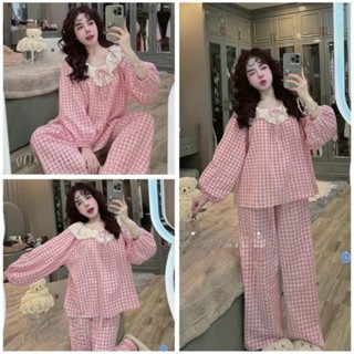  Bộ Đồ Ngủ Nữ Kẻ Caro Mặc Nhà Mùa Hè Thắt Nơ Xinh Xắn Áo Tay Dài Quần Dài Chất Liệu Mềm Mại 