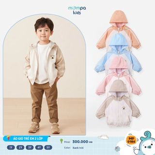  Áo khoác gió cho bé Mompa 1-5 tuổi 2 lớp lót lưới mềm mại khoá kéo bo ống DQ 0187 