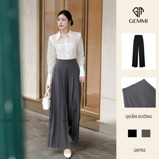 GEMMI Quần tây xếp ba Ly Quần ống suông rộng BIGSIZE chất liệu chống nhăn Quần công sở thiết kế cao cấp QS702