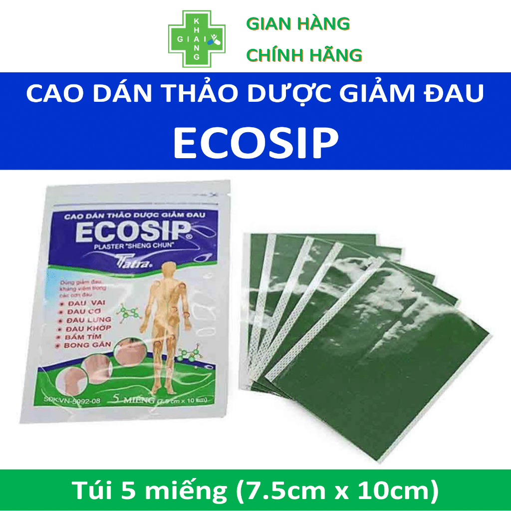 Cao dán nóng thảo dược giảm đau Ecosip (Túi 5 miếng)
