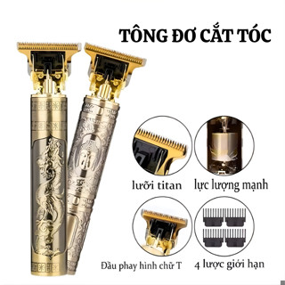 Tông đơ cắt tóc bấm viền sạc điện USB kiêm máy cạo râu mini lưỡi titan kèm 4 lược dùng pin sạc