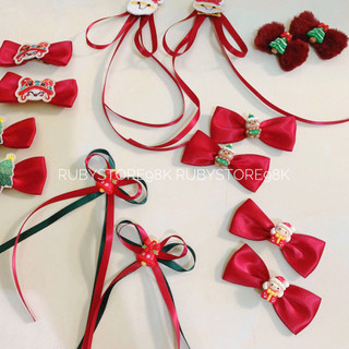 Kẹp tóc Noel, kẹp tóc Giáng sinh, kẹp tóc màu đỏ, kẹp tóc kẻ đỏ cho bé