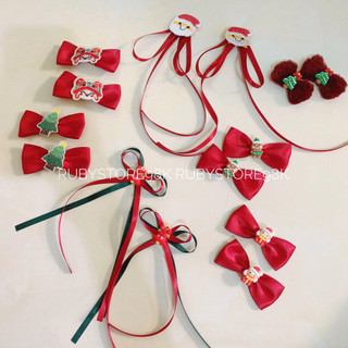 Kẹp tóc Noel, kẹp tóc Giáng sinh, kẹp tóc màu đỏ, kẹp tóc kẻ đỏ cho bé