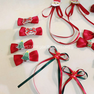 Kẹp tóc Noel, kẹp tóc Giáng sinh, kẹp tóc màu đỏ, kẹp tóc kẻ đỏ cho bé