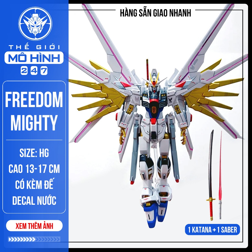   Tặng đế + Decal nước  Mô Hình Lắp Ráp HG 250 Mighty Strike Freedom Fighter 