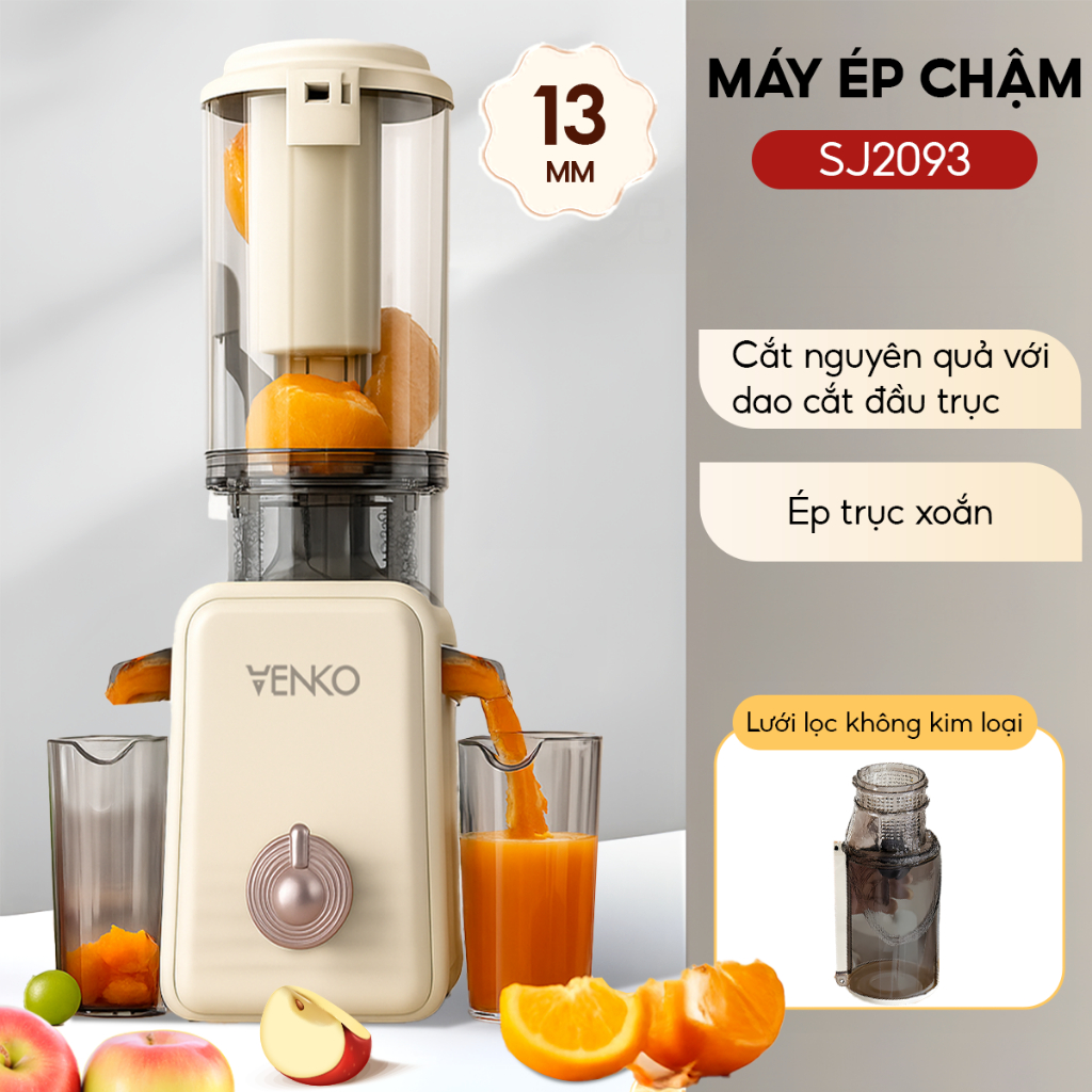 [CHÍNH HÃNG] Máy Ép Venko SJ2093 - Ép Rau Củ, Rau Má, Cây - Làm Kem - Làm Sữa Hạt - Giữ 98% Vitamin