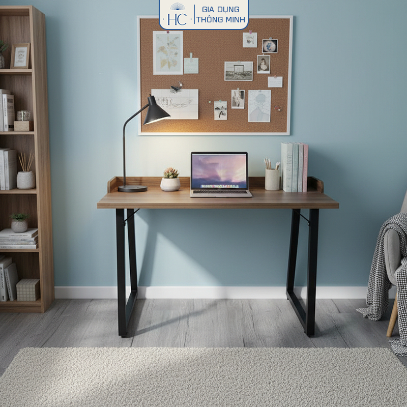 Bàn làm việc chân sắt đen mặt màu óc chó thương hiệu HC - GM228
