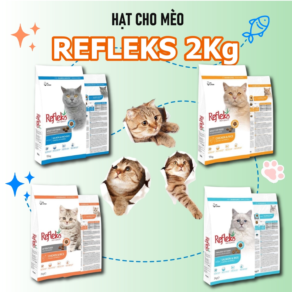 Hạt mèo Refleks , hạt refleks cho mèo 2Kg đủ vị cho mèo lớn và mèo con thơm ngon và túi chiết 2kg