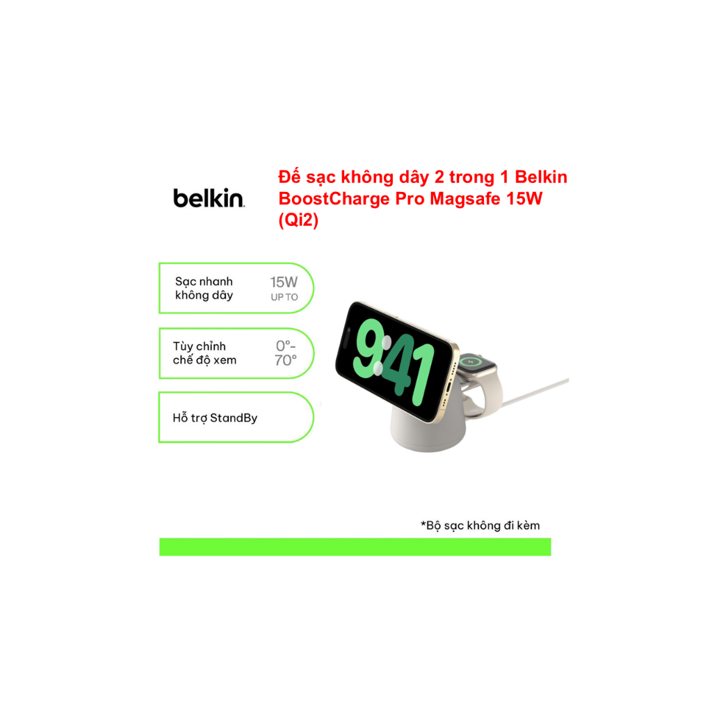 ]Chính hãng Belkin] Đế sạc không dây 2 trong 1 Belkin Boost Charge 15W, Qi2