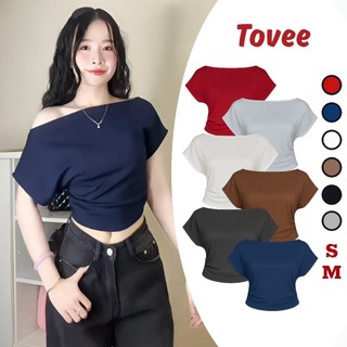  Áo Croptop Tay Ngắn TRỄ VAI CÁNH DƠI Nhún Eo Vạt Tròn Bầu Chất Cotton CR86 Áo Thun Kiểu Lệch Vai Nữ Ôm Body TOVEE 