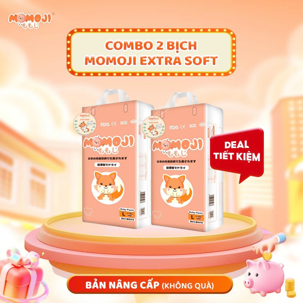 [Không Quà] Combo 2Tã Bỉm Momoji Siêu thấm hút phiên bản Extra Soft mới NB64/S60/M56/L54/XL50/XXL48