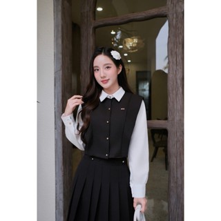  GERME Áo kiểu nữ Halie Shirt dáng gile phối sơ mi may liền đính logo ngực Áo sơ mi nữ dài tay thanh lịch AVNH102503 