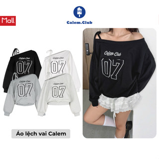  Áo sweater lệch vai Calem Club 07 Shoulder Bow vải nỉ chân cua không xù lông áo sweater nữ form rộng áo trễ vai thu đông 