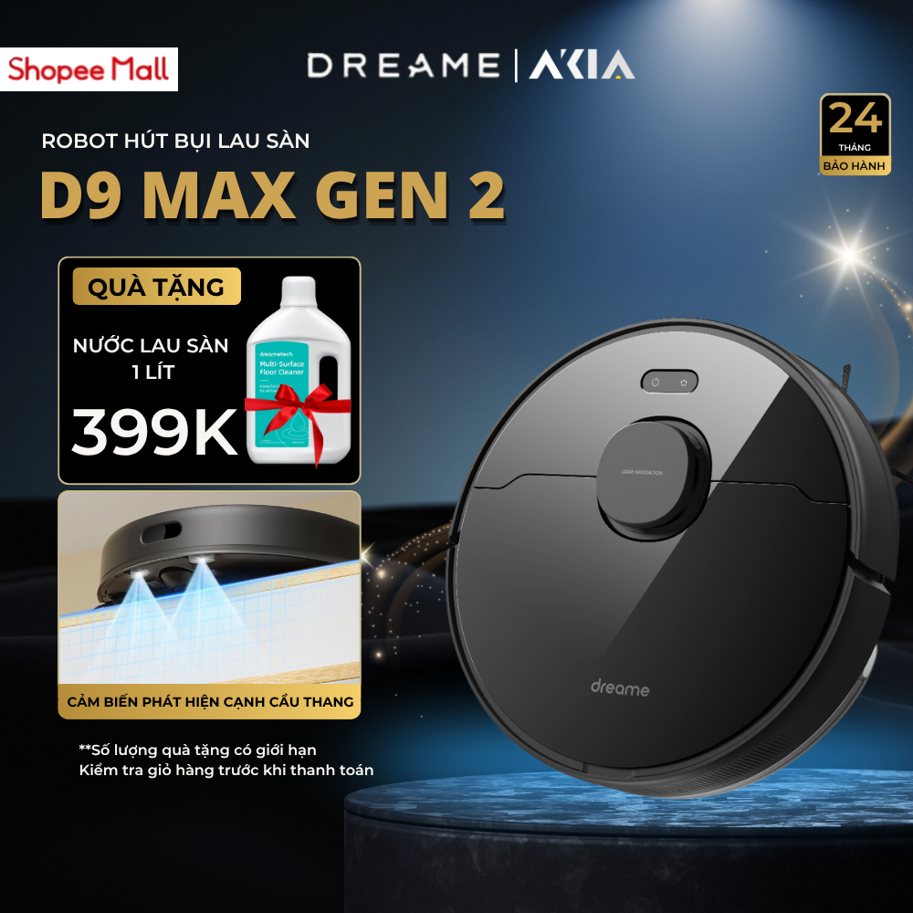 Robot Hút Bụi Lau Nhà Thông Minh Dreame D9 Max Gen 2 - Lực Hút 6.000Pa - Chống rối tối ưu -  BH 24TH