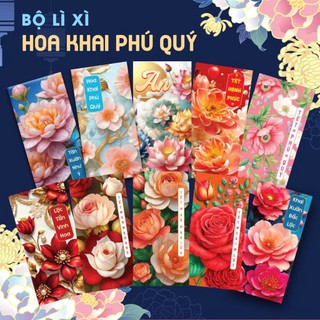  Combo 10 Bao Lì Xì Truyền Thống Hoa Lá Phú Qúy Cát Tường Tết Đỏ Chất Liệu Cao Cấp BỐ KHỦNG LONG 