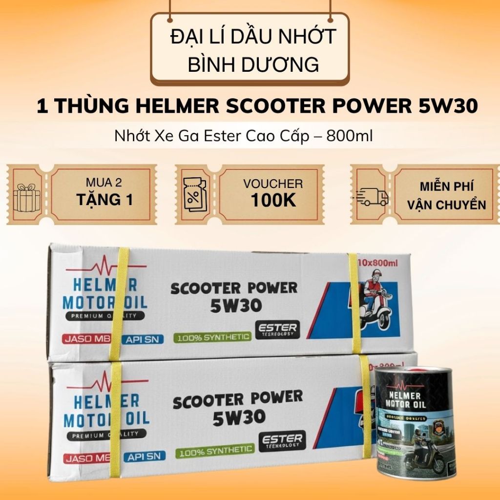 Thùng 10 Lon Helmer Motor Oil Scooter Power 5W30 – 800ml