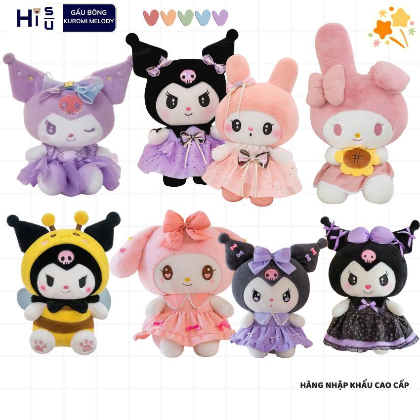 [ MẪU MỚI 2026 ] Gấu Bông Kuromi Melody Mặc Váy Sang Trọng Nhiều Mẫu Đáng Yêu Làm Quà Tặng Sinh Nhật Cho Bé Gái,Bạn Gái