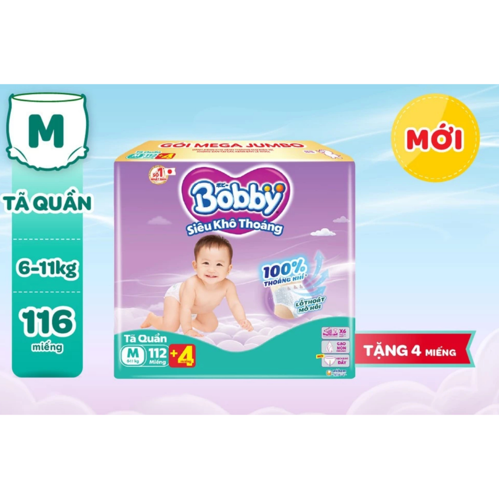 Tã Quần Bobby Gói Mega Jumbo M112 (112 Miếng)