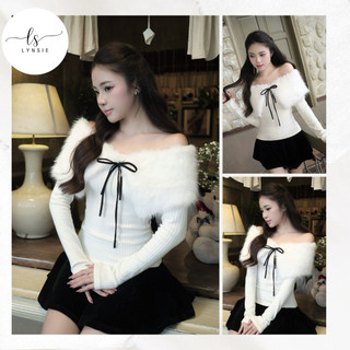   Jina Top  Áo trễ vai lông mềm mịn vải len dày dặn ấm áp  Ảnh thật by Lynsie  