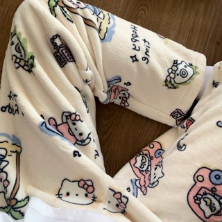  Quần flannel - Quần ngủ lông hoạt hình mùa đông onesize dưới 60kg 