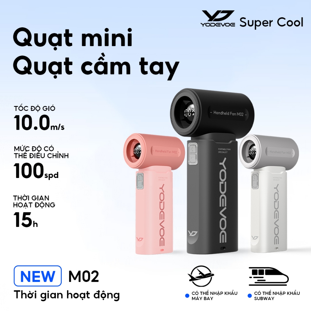 Yodevoe M02 Quạt Cầm Tay Công Suất Gió Mạnh Lên Đến 100m/s Làm Mát Tức Thì Pin Dung Lượng Lớn 4000mAh Sử Dụng Liên Tục 1 | BigBuy360 - bigbuy360.vn