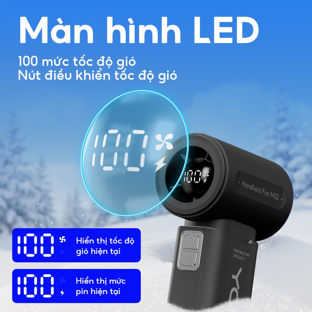 Yodevoe M02 Quạt Cầm Tay Công Suất Gió Mạnh Lên Đến 100m/s Làm Mát Tức Thì Pin Dung Lượng Lớn 4000mAh Sử Dụng Liên Tục 1 | BigBuy360 - bigbuy360.vn