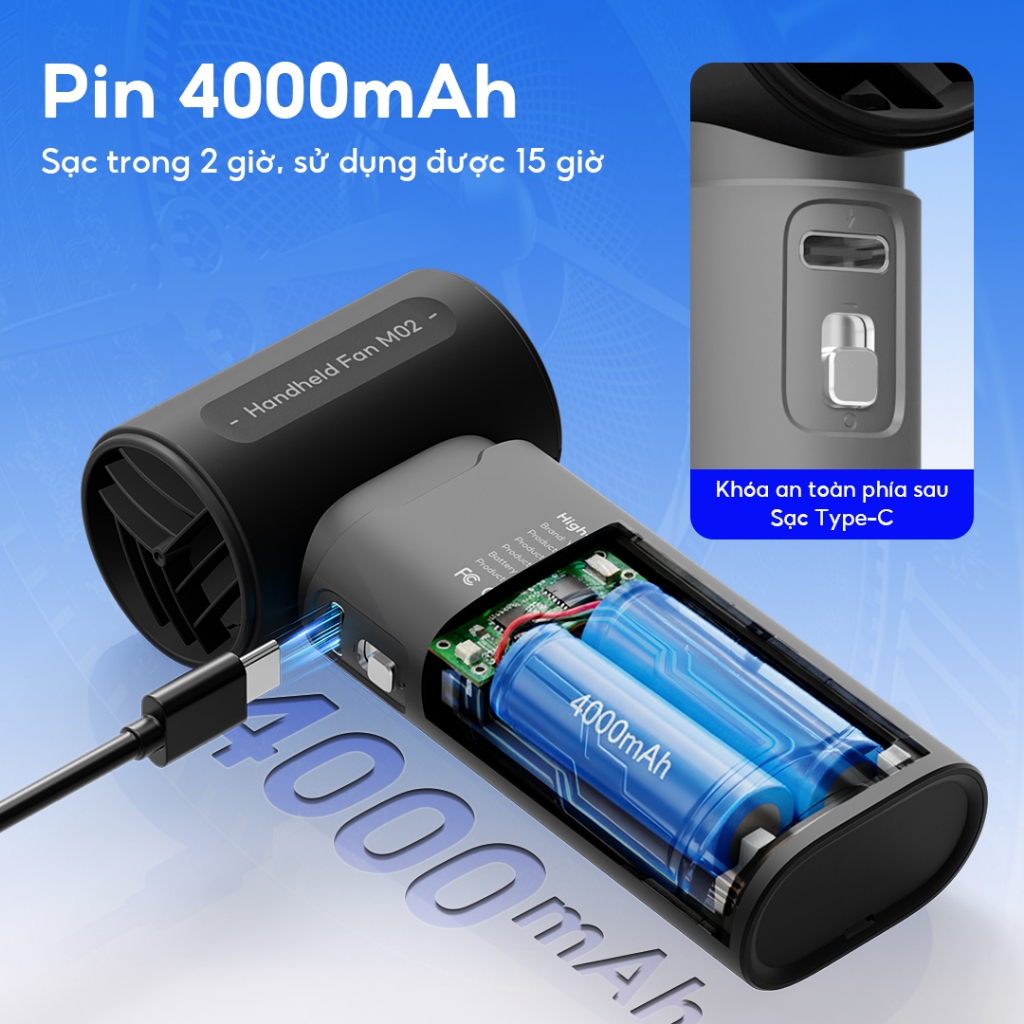 Yodevoe M02 Quạt Cầm Tay Công Suất Gió Mạnh Lên Đến 100m/s Làm Mát Tức Thì Pin Dung Lượng Lớn 4000mAh Sử Dụng Liên Tục 1 | BigBuy360 - bigbuy360.vn