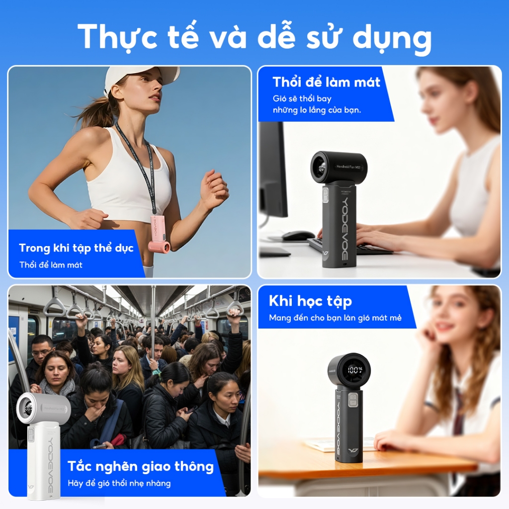 Yodevoe M02 Quạt Cầm Tay Công Suất Gió Mạnh Lên Đến 100m/s Làm Mát Tức Thì Pin Dung Lượng Lớn 4000mAh Sử Dụng Liên Tục 1 | BigBuy360 - bigbuy360.vn