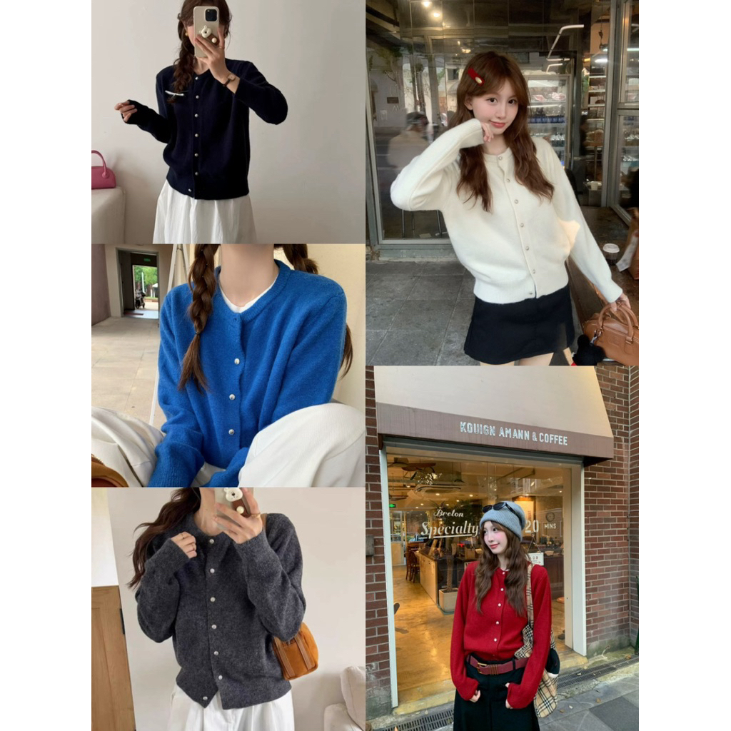 L88-Áo cardigan EGG len trơn cổ tròn, cúc bạc– Basic Classic Cardigan