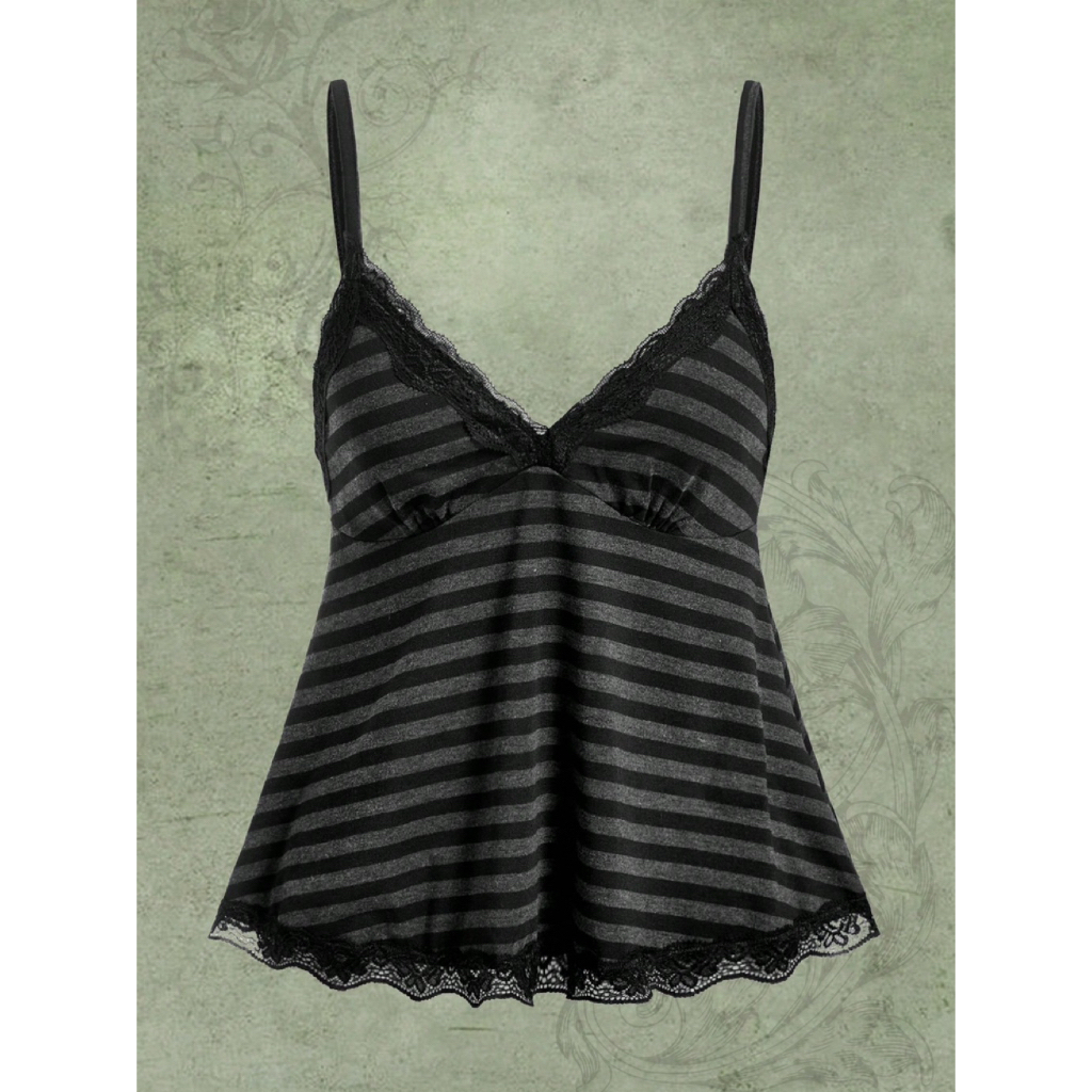 Striped Lace Cami / Áo Hai Dây Sọc Kẻ Ren / Punk Grunge Fairycore / Burn the Earth