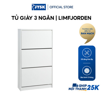Tủ giày 3 ngăn | LIMFJORDEN | gỗ công nghiệp | trắng | R80xS25xC128cm